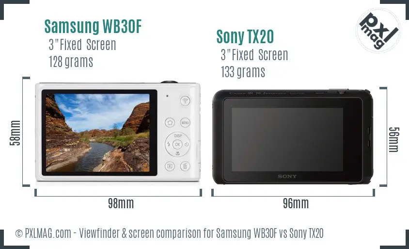 Samsung WB30F vs Sony TX20 Screen and Viewfinder comparison