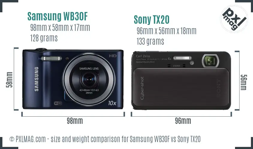 Samsung WB30F vs Sony TX20 size comparison