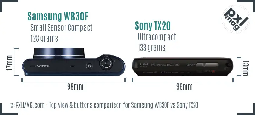 Samsung WB30F vs Sony TX20 top view buttons comparison