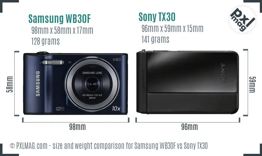 Samsung WB30F vs Sony TX30 size comparison