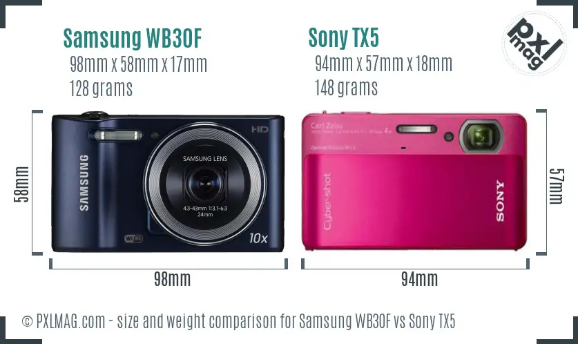 Samsung WB30F vs Sony TX5 size comparison Samsung WB30F vs Sony TX5 size comparison