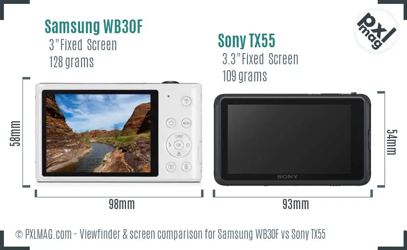 Samsung WB30F vs Sony TX55 Screen and Viewfinder comparison