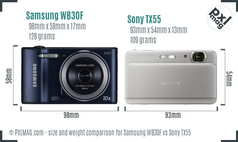 Samsung WB30F vs Sony TX55 size comparison