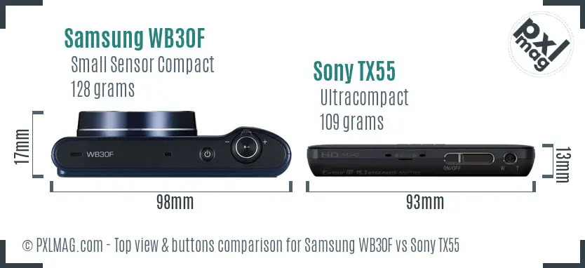 Samsung WB30F vs Sony TX55 top view buttons comparison