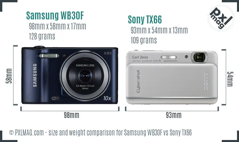 Samsung WB30F vs Sony TX66 size comparison