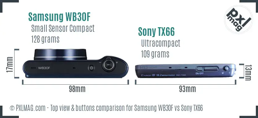 Samsung WB30F vs Sony TX66 top view buttons comparison