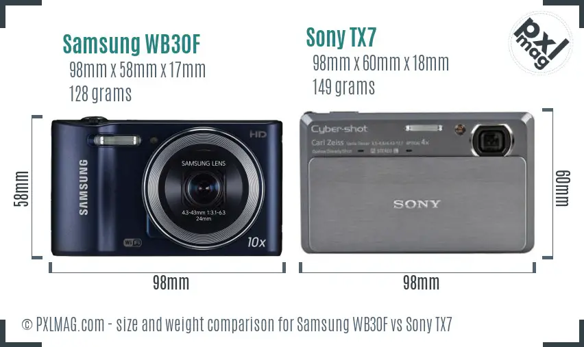 Samsung WB30F vs Sony TX7 size comparison Samsung WB30F vs Sony TX7 size comparison