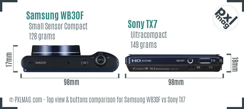 Samsung WB30F vs Sony TX7 top view buttons comparison Samsung WB30F vs Sony TX7 top view buttons comparison
