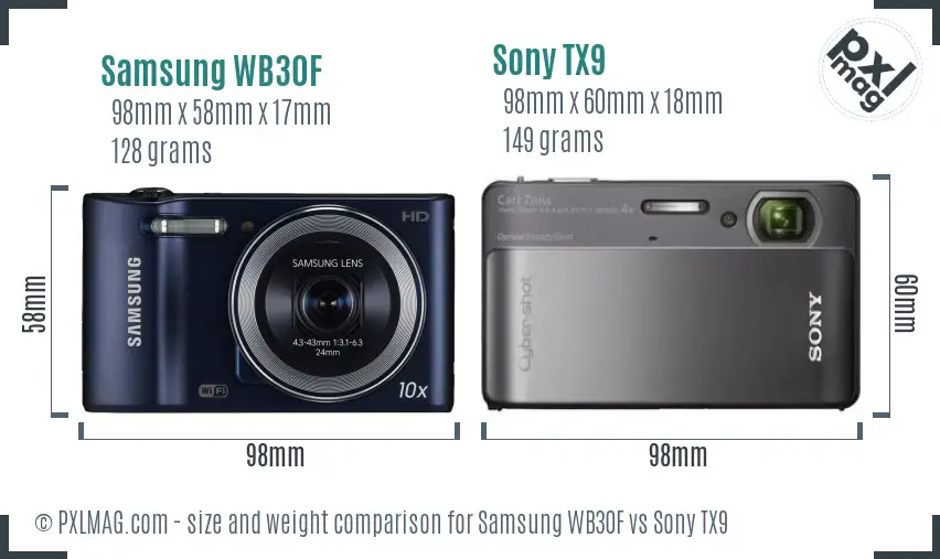 Samsung WB30F vs Sony TX9 size comparison Samsung WB30F vs Sony TX9 size comparison