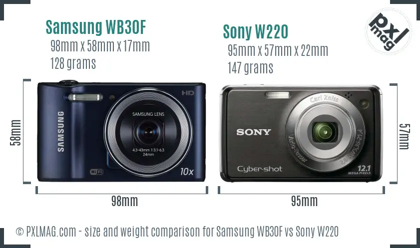 Samsung WB30F vs Sony W220 size comparison