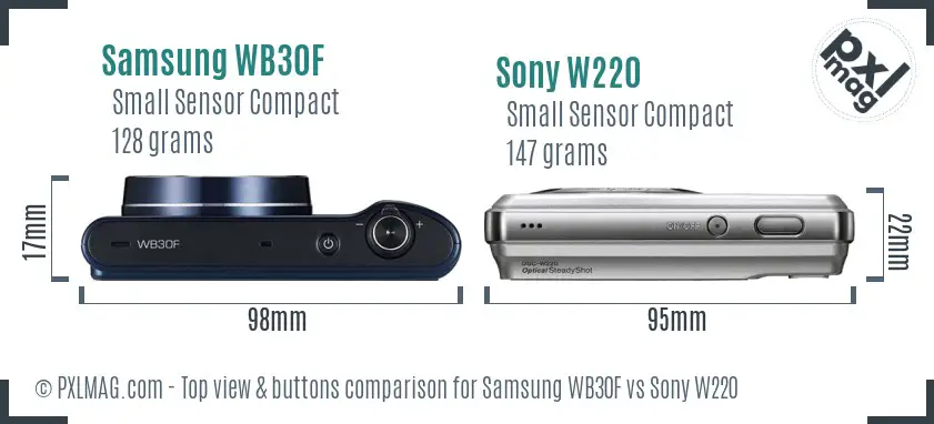 Samsung WB30F vs Sony W220 top view buttons comparison