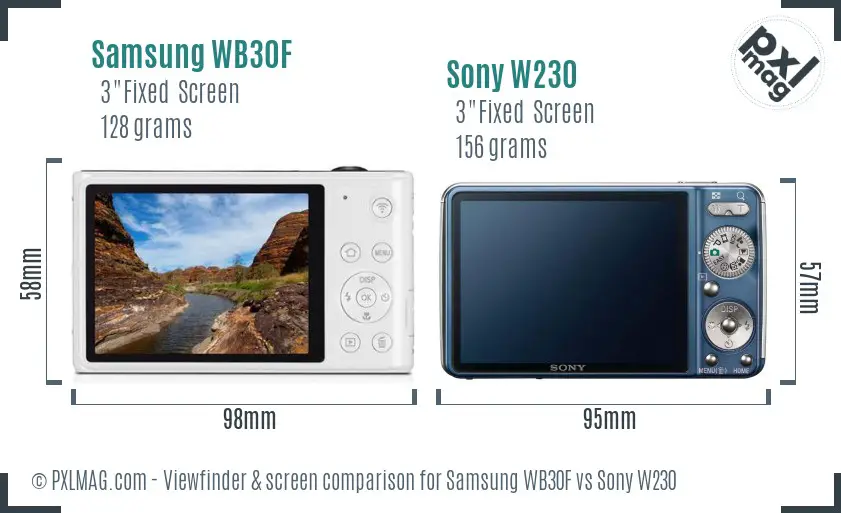 Samsung WB30F vs Sony W230 Screen and Viewfinder comparison