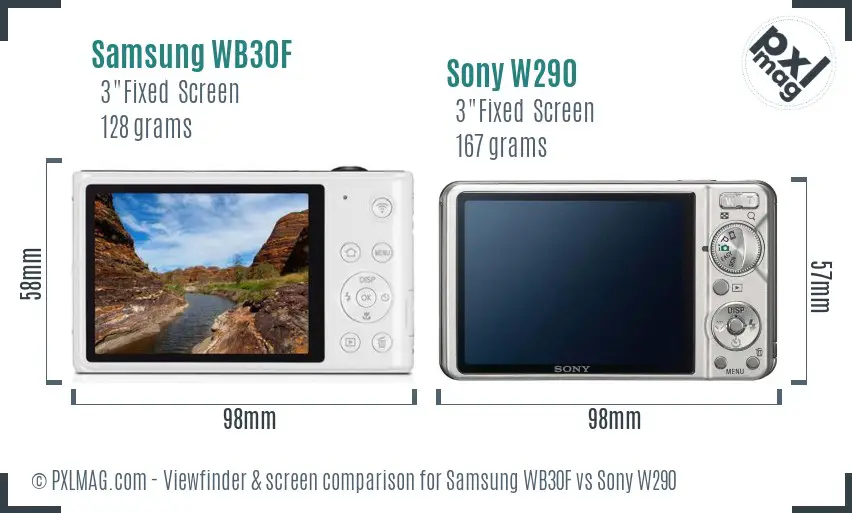 Samsung WB30F vs Sony W290 Screen and Viewfinder comparison