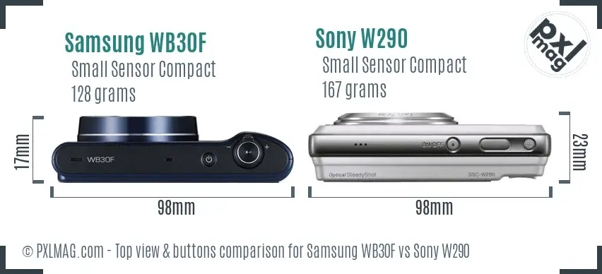 Samsung WB30F vs Sony W290 top view buttons comparison