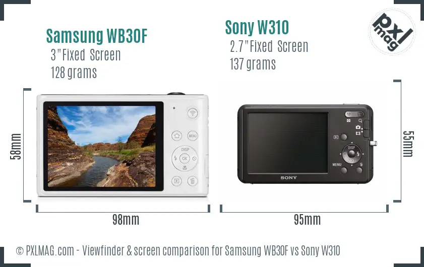 Samsung WB30F vs Sony W310 Screen and Viewfinder comparison
