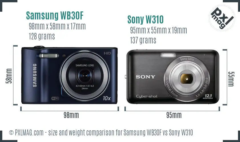 Samsung WB30F vs Sony W310 size comparison