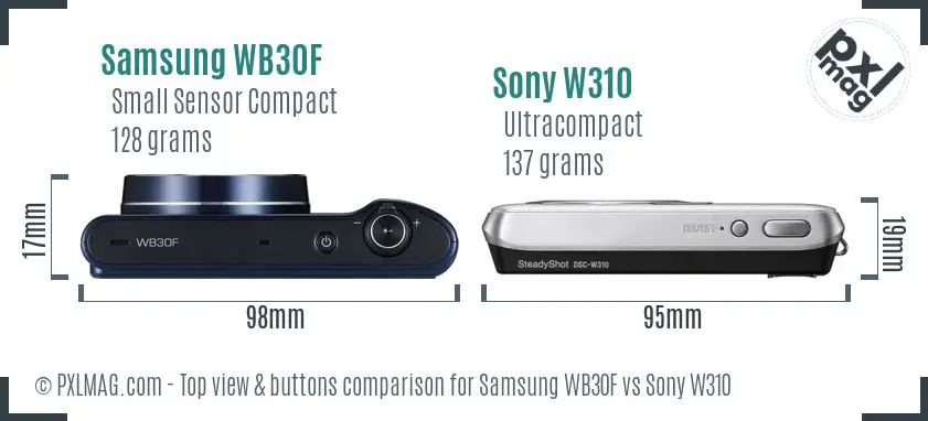 Samsung WB30F vs Sony W310 top view buttons comparison