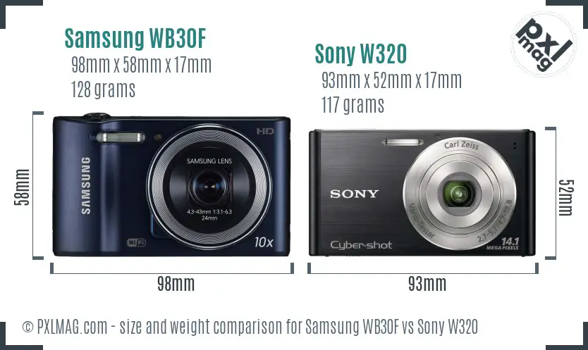 Samsung WB30F vs Sony W320 size comparison