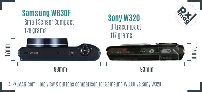 Samsung WB30F vs Sony W320 top view buttons comparison