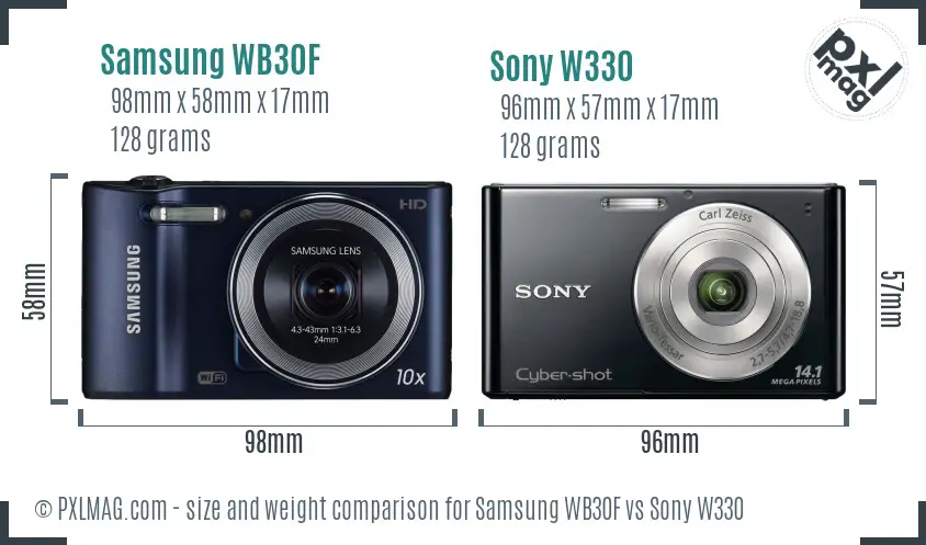 Samsung WB30F vs Sony W330 size comparison