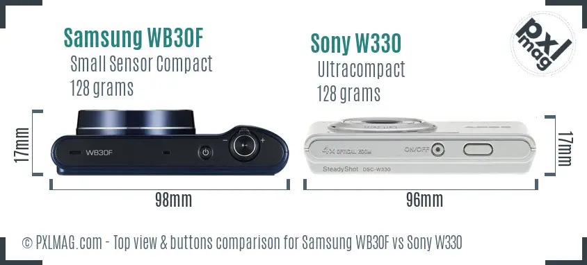 Samsung WB30F vs Sony W330 top view buttons comparison