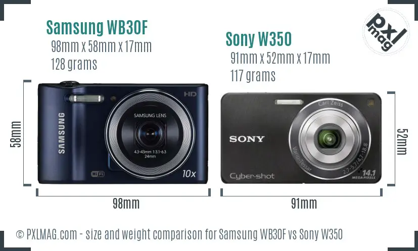 Samsung WB30F vs Sony W350 size comparison