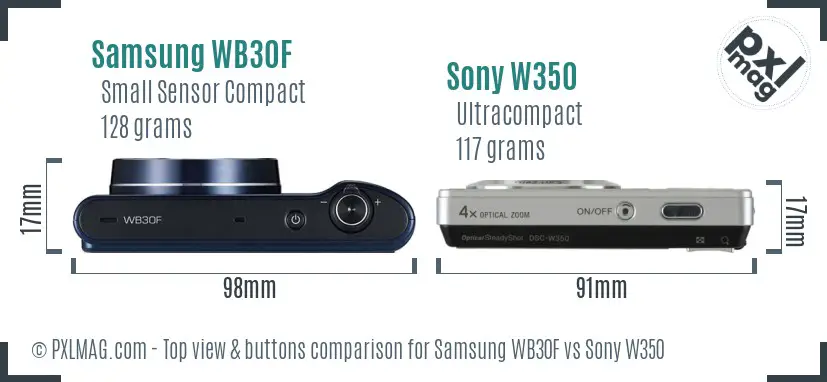 Samsung WB30F vs Sony W350 top view buttons comparison