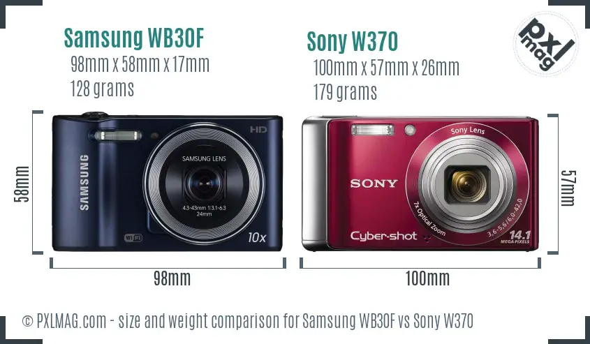 Samsung WB30F vs Sony W370 size comparison