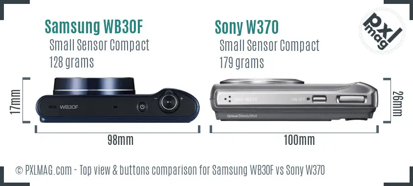 Samsung WB30F vs Sony W370 top view buttons comparison