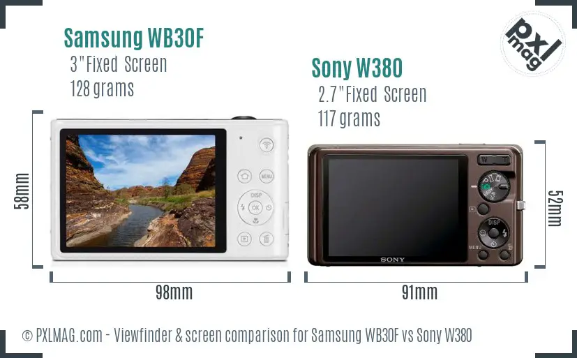 Samsung WB30F vs Sony W380 Screen and Viewfinder comparison