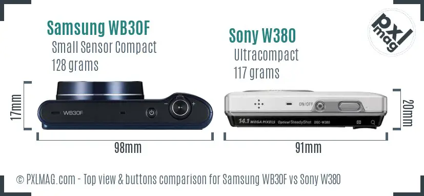 Samsung WB30F vs Sony W380 top view buttons comparison