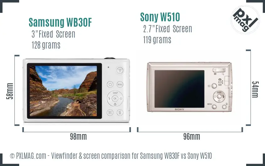 Samsung WB30F vs Sony W510 Screen and Viewfinder comparison