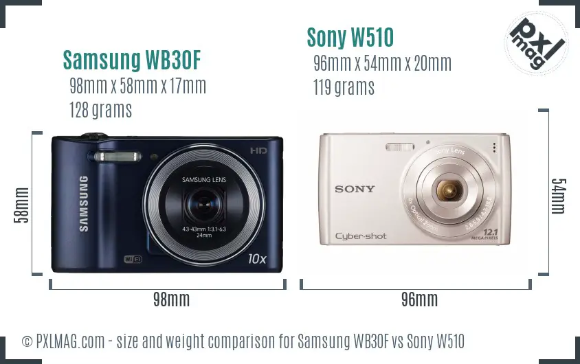 Samsung WB30F vs Sony W510 size comparison