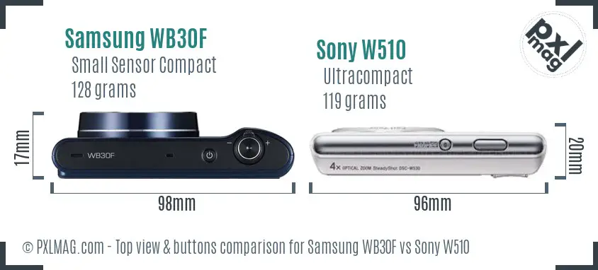 Samsung WB30F vs Sony W510 top view buttons comparison