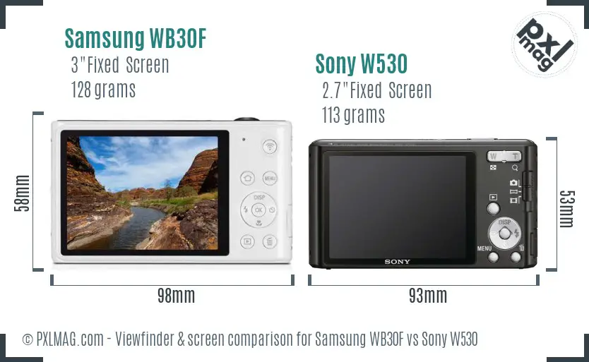 Samsung WB30F vs Sony W530 Screen and Viewfinder comparison