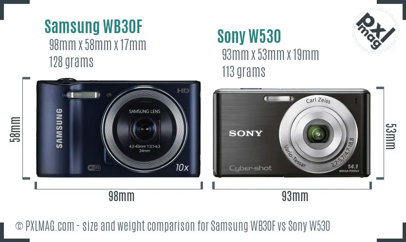 Samsung WB30F vs Sony W530 size comparison