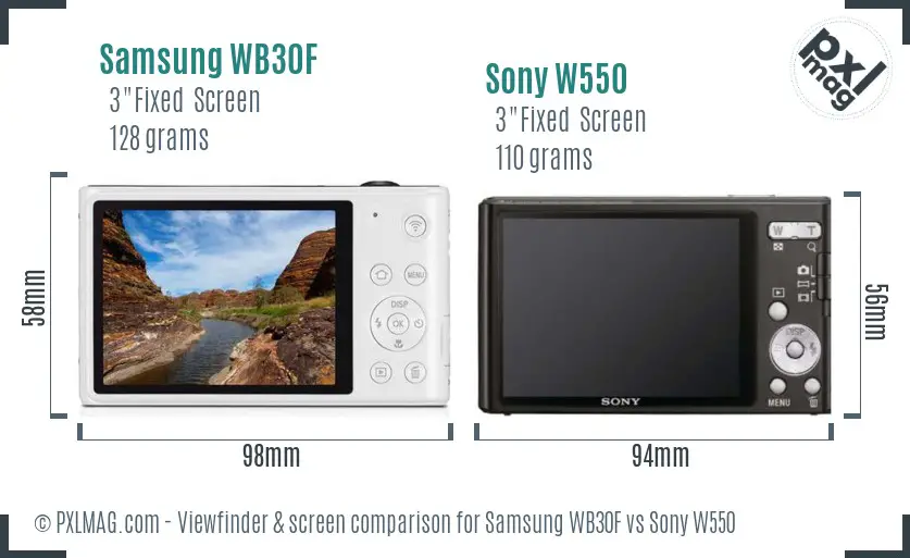 Samsung WB30F vs Sony W550 Screen and Viewfinder comparison