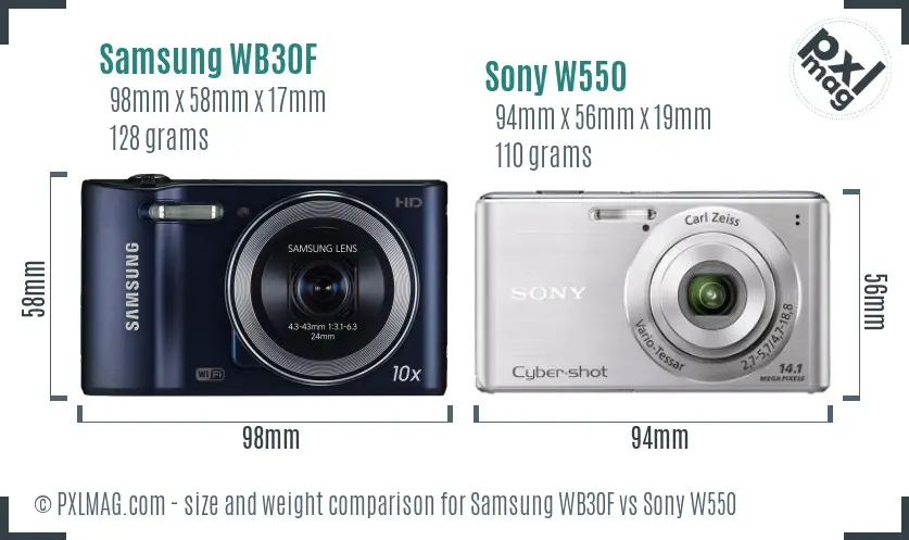 Samsung WB30F vs Sony W550 size comparison