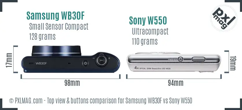 Samsung WB30F vs Sony W550 top view buttons comparison