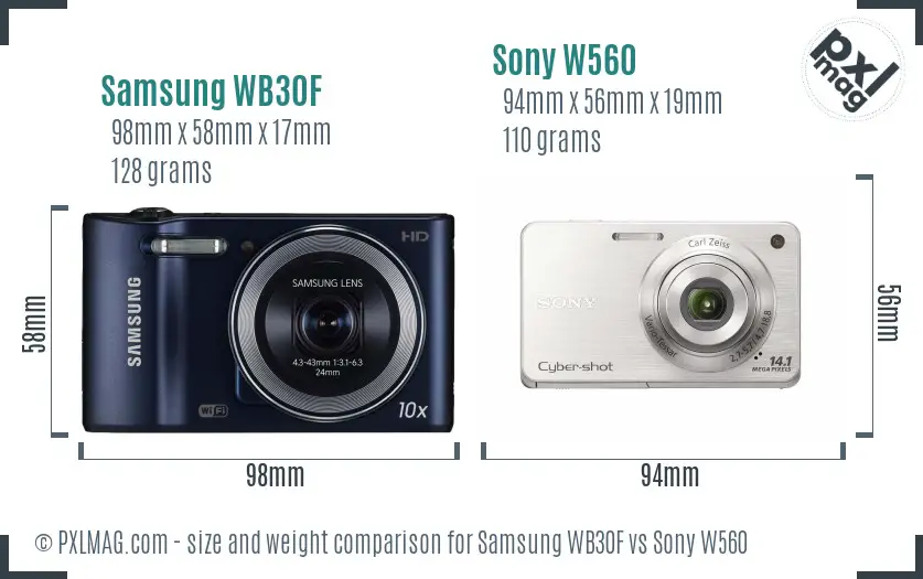 Samsung WB30F vs Sony W560 size comparison