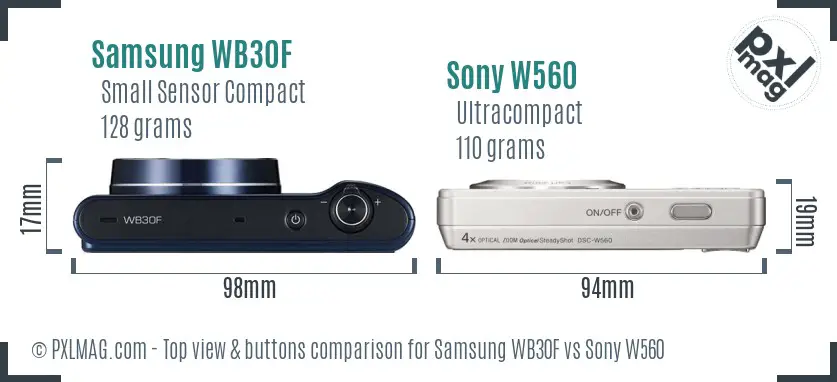 Samsung WB30F vs Sony W560 top view buttons comparison