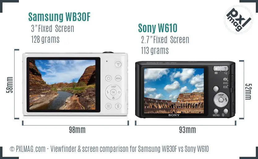 Samsung WB30F vs Sony W610 Screen and Viewfinder comparison