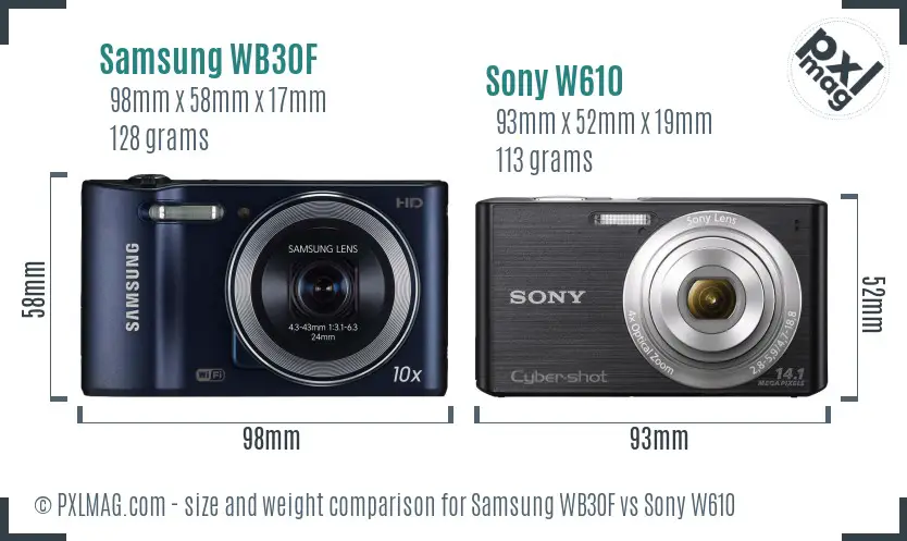 Samsung WB30F vs Sony W610 size comparison