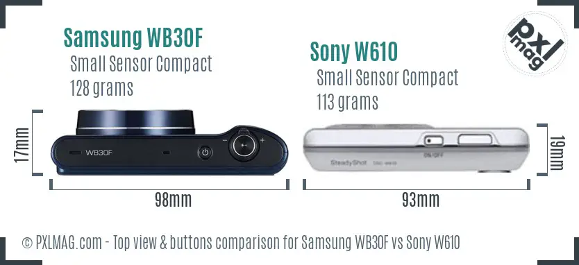 Samsung WB30F vs Sony W610 top view buttons comparison