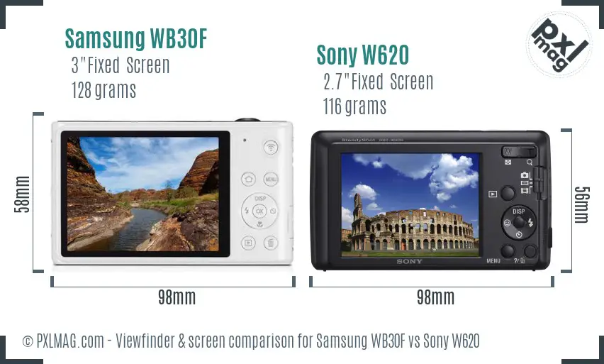 Samsung WB30F vs Sony W620 Screen and Viewfinder comparison
