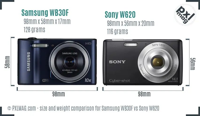 Samsung WB30F vs Sony W620 size comparison