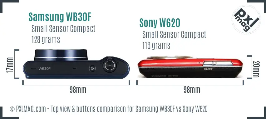 Samsung WB30F vs Sony W620 top view buttons comparison
