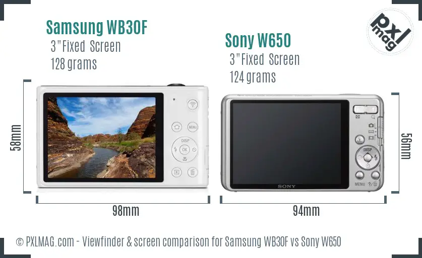 Samsung WB30F vs Sony W650 Screen and Viewfinder comparison