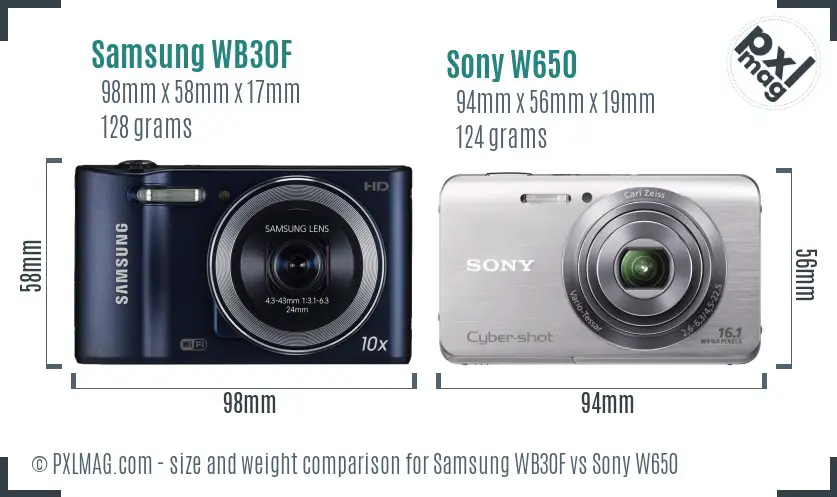 Samsung WB30F vs Sony W650 size comparison