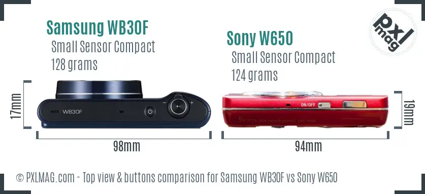 Samsung WB30F vs Sony W650 top view buttons comparison